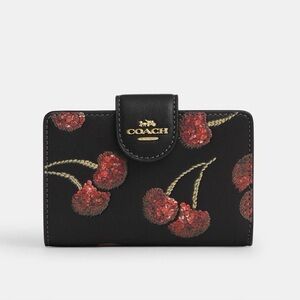 Coach Medium Corner Zip Wallet With Cherry Print NWT